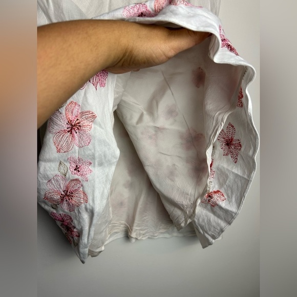 VTG Y2K Ann Taylor 10 Skirt 100% Linen Floral Embroidery White Minimalist preppy - Picture 4 of 11